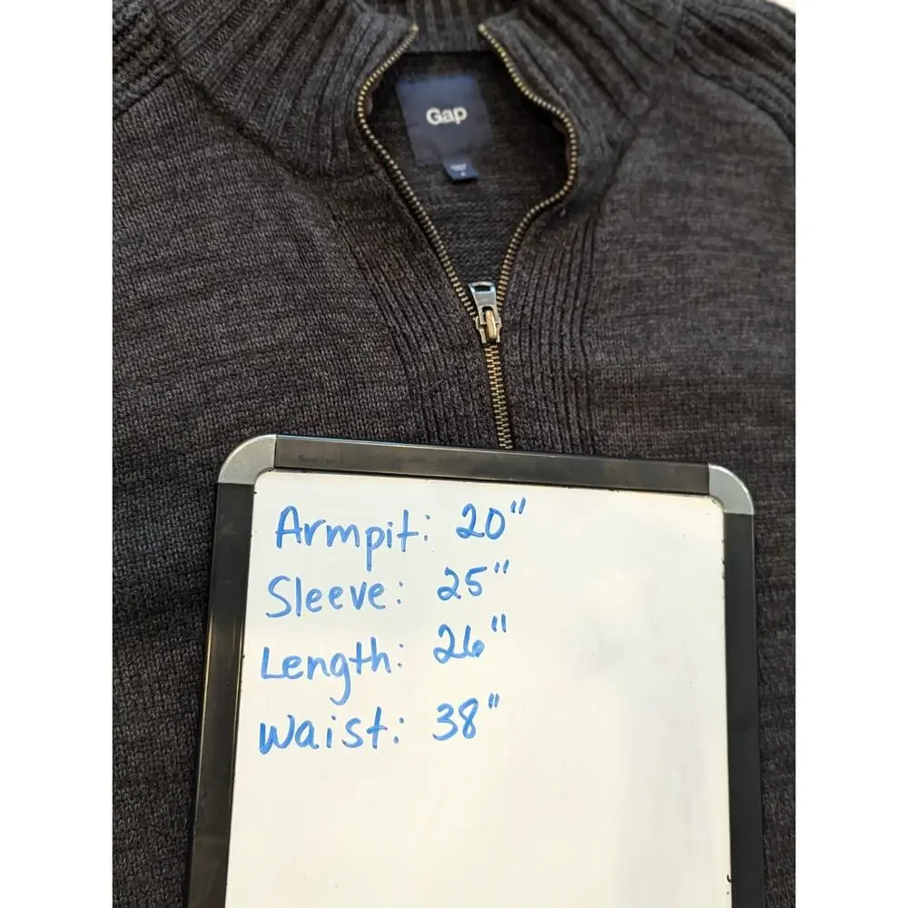 Gap Mens Large Sweater Zip Cardigan Charcoal Gray Cotton Blend W/Silk